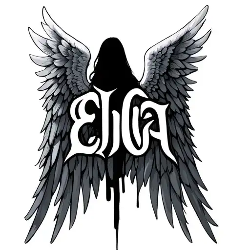 "ELGA" angel wings spread tattoo design idea