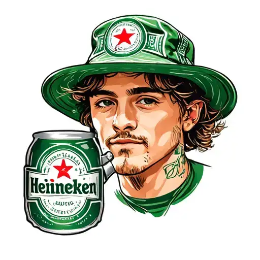 Heineken bottle top wearing a holland bucket hat tattoo design idea