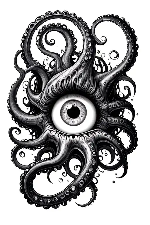 swirly tentacles eyeball tattoo design idea