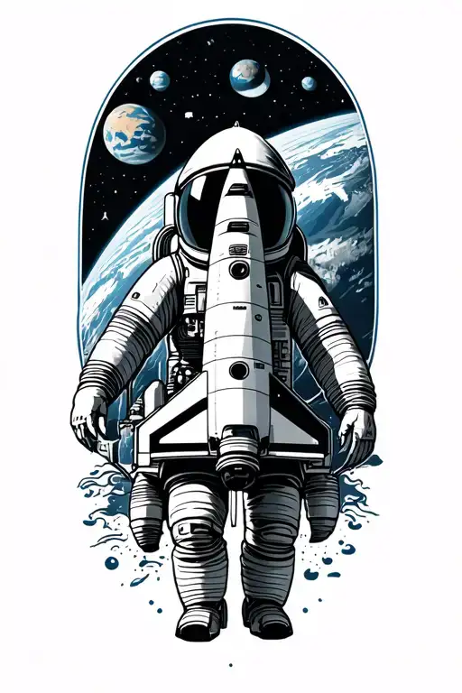 outer space with astronaut and space shuttle tattoo design idea