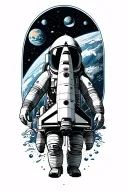outer space with astronaut and space shuttle tattoo design idea