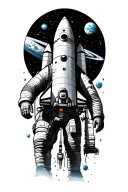 outer space with astronaut and space shuttle tattoo design idea
