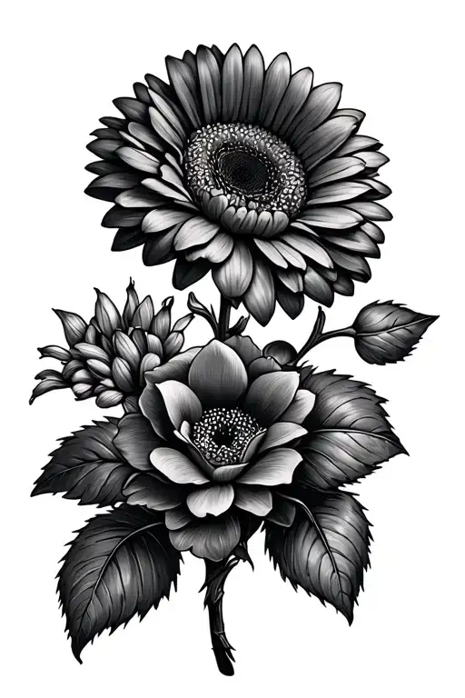 Roses Dying snapdragons Gerbera daisy Zinnia, Sunflower, Bluebonnets Lotus flower Stargazer lily forget me nots tulip tattoo design idea