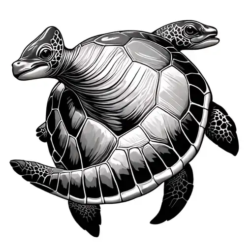 turtle and dolphin line drawing style tattoo design idea