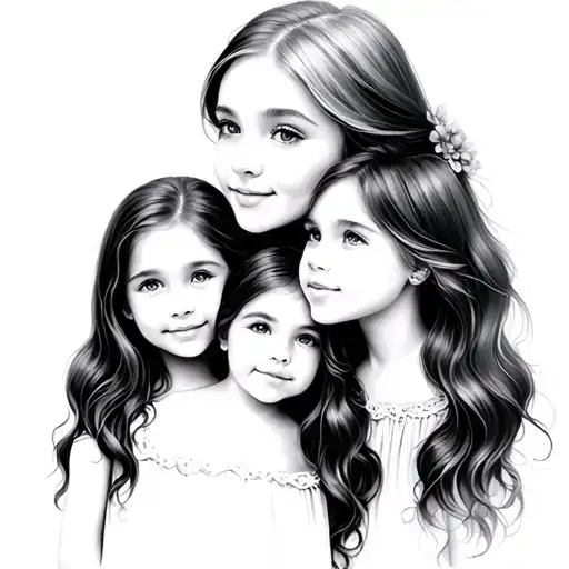 Mother And 2 Daughters tattoo design idea