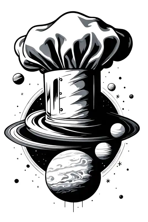 chefs hat surrounded by planets tattoo design idea