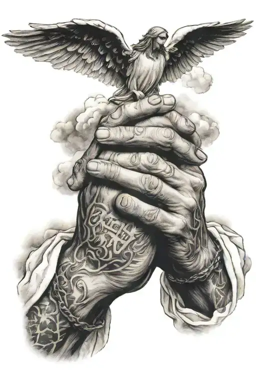 Jesus Hands praying hands with cloud background and bible verse   tattoo design idea
