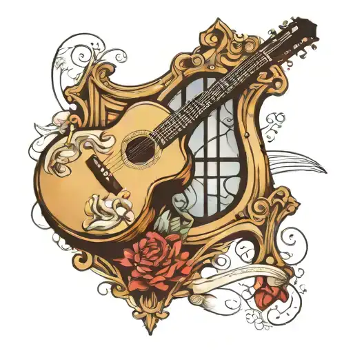 guitar + music + church window tattoo design idea