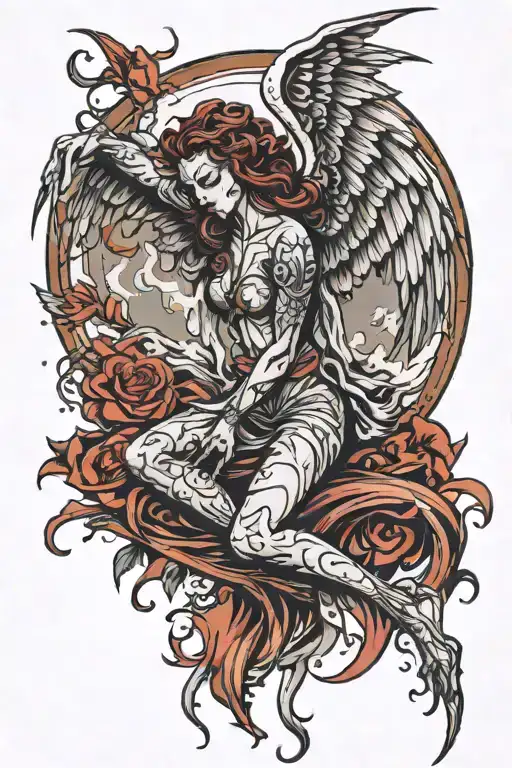 demon lady angel falling tattoo design idea