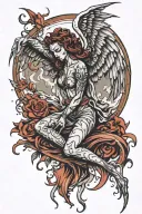 demon lady angel falling tattoo design idea