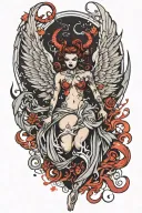 demon lady angel falling tattoo design idea