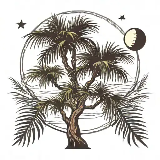 1 palmetto tree with the moon  tattoo design idea