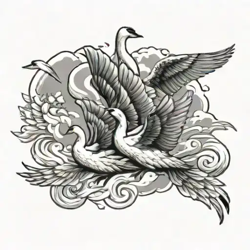 swans flying in heaven tattoo design idea