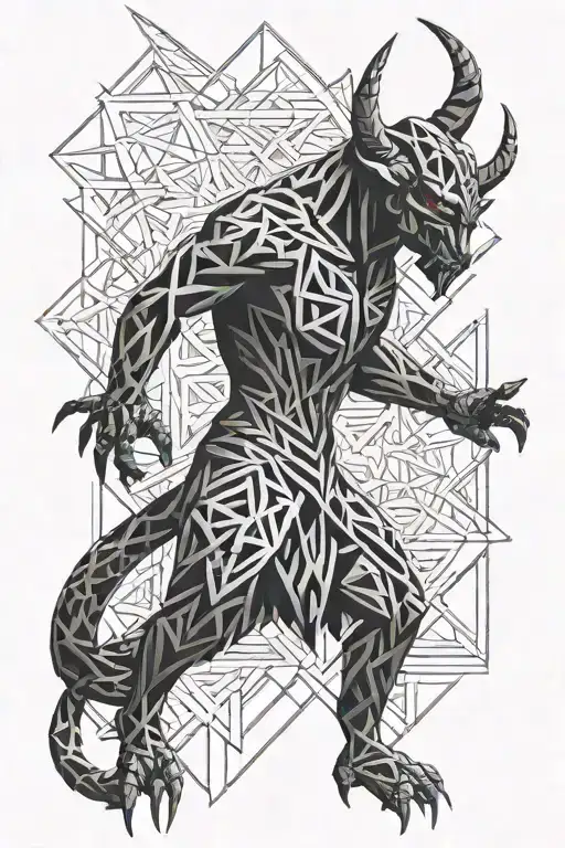 arise from the shadow demon standing tattoo design idea