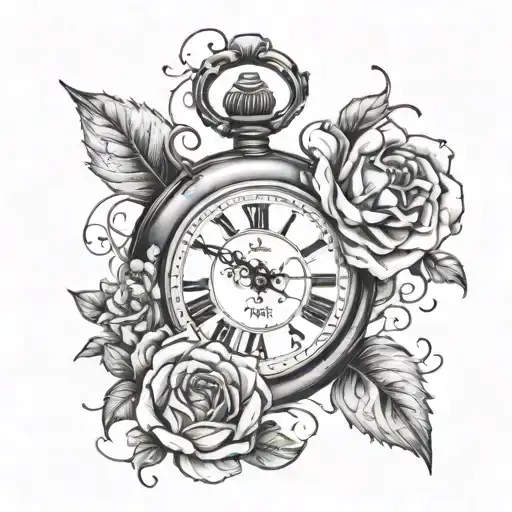 I want the Name Jordan then a stop watch with a certain time set with flowers tattoo design idea