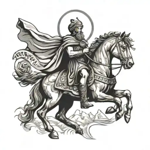saint christopher riding a horse with roman numerals  tattoo design idea