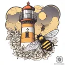 lighthouse and bumblebee flying tattoo design idea
