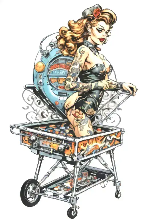 pinup girl pinball machine tattoo design idea