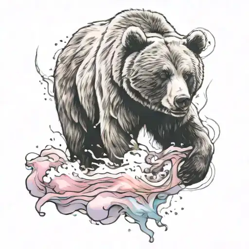 abstract grizzly bear made of fairy floss tattoo design idea