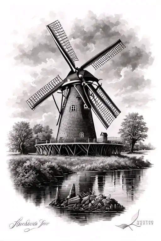 Dutch Windmill tattoo design idea
