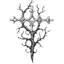 Dry branches with silver crosses and Gothic curls tattoo design idea