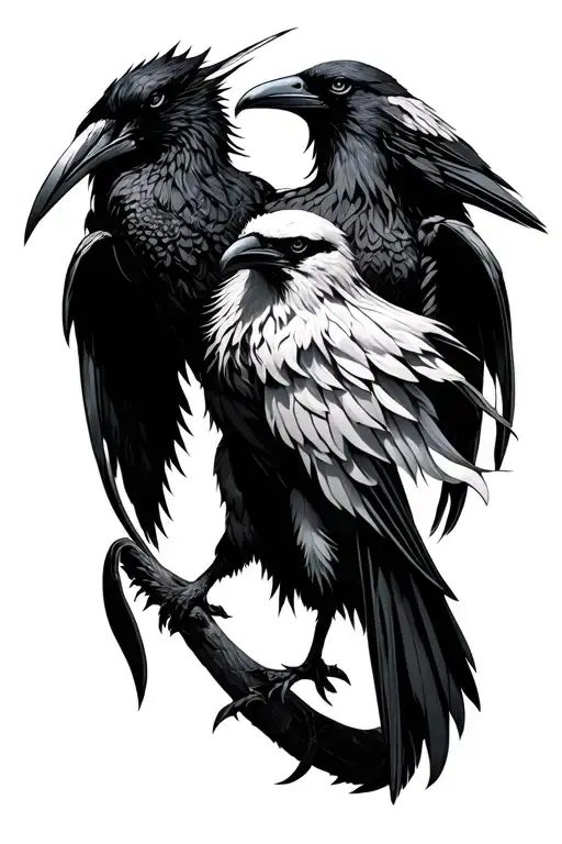 Frigg and Raven black and white tattoo design idea