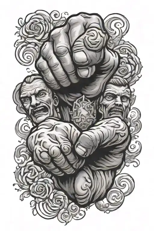 fist mump with dad boy and girl tattoo design idea