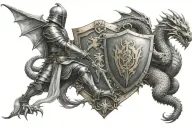 dragon breathing fire and a knight holding a shield to block the fire tattoo design idea