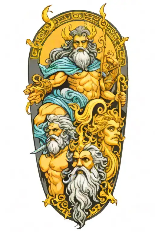 zeus, poseidon, and hades greek god tattoo design idea