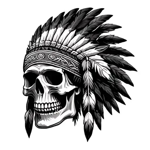 Native American skull wearing a headdress tattoo design idea