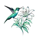 hummingbird with lily in the valley flower intertwined tattoo design idea