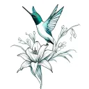 hummingbird with lily in the valley flower intertwined tattoo design idea