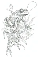 mantis hunting a climbing frog tattoo design idea