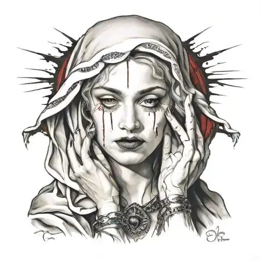 Madonna with tears of blood tattoo design idea