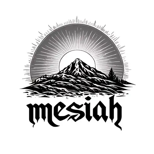 the word "messiah" with linework sunrise above tattoo design idea