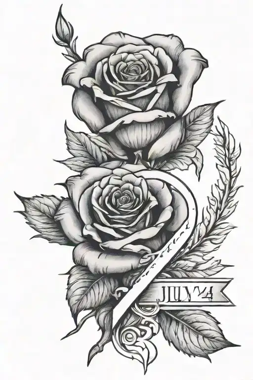 July 4th 2024 in Roman numerals with rose tattoo design idea