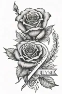 July 4th 2024 in Roman numerals with rose tattoo design idea