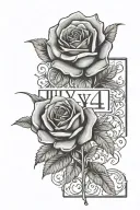 July 4th 2024 in Roman numerals with rose tattoo design idea