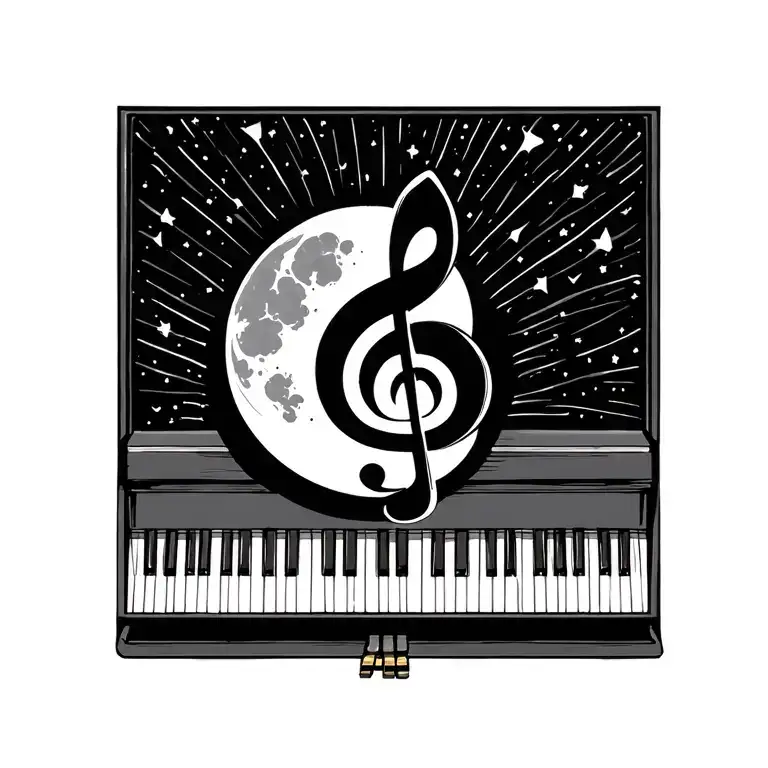 waning moon treble clef piano keys tattoo design idea