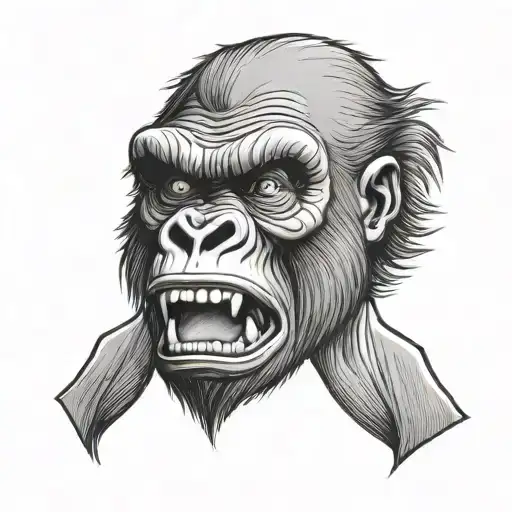 mad gorilla face mouth open tattoo design idea