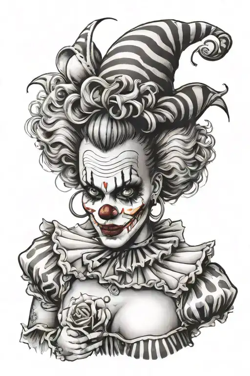 sexy killer clown woman from the front tattoo design idea