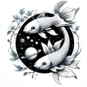 koi fish, planets, flowers, cancer zodiac tattoo design idea