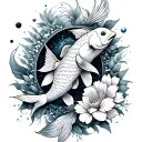 koi fish, planets, flowers, cancer zodiac tattoo design idea