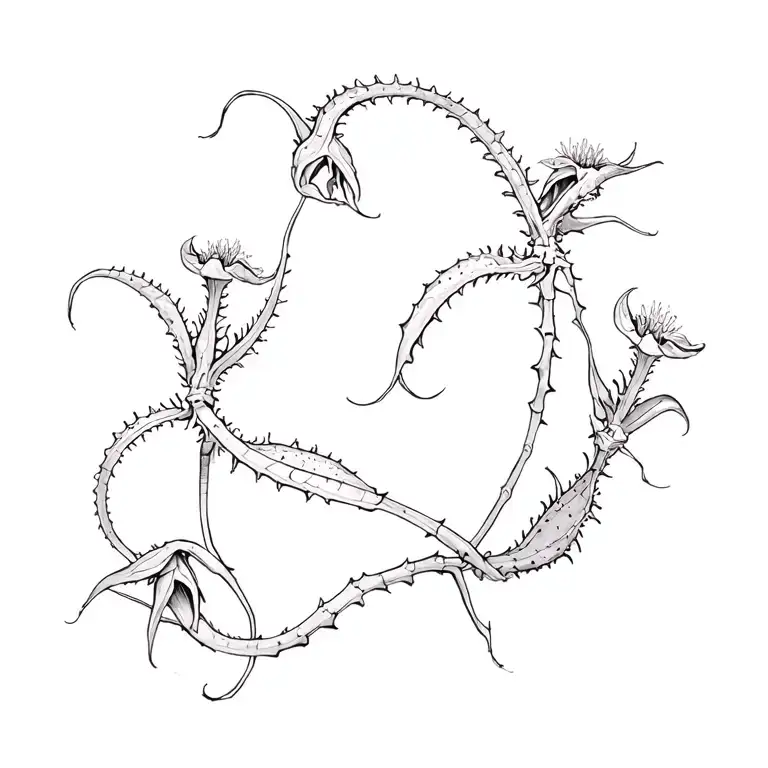 a vine of venus flytraps wrapping around your hip, some with half-open jaws, some gaping, and others flowering tattoo design idea