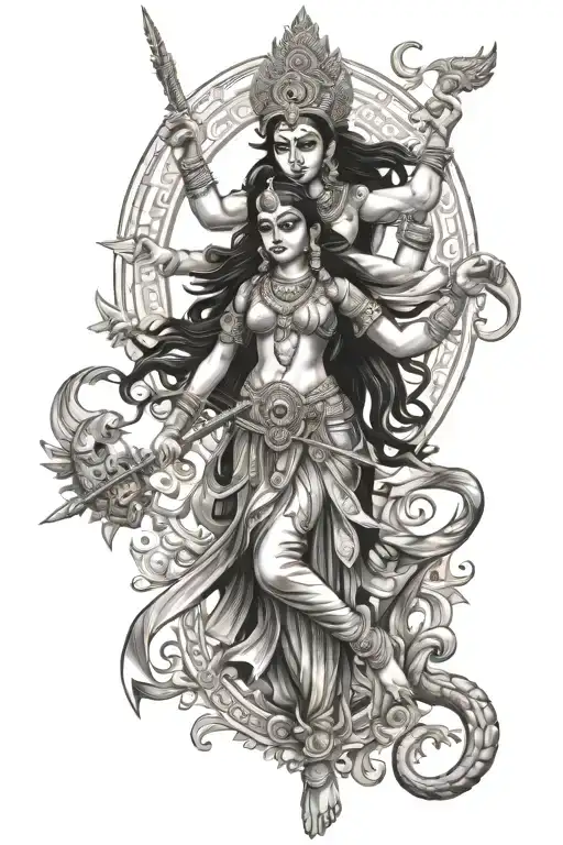 goddess kali and saraswati dancing tattoo design idea