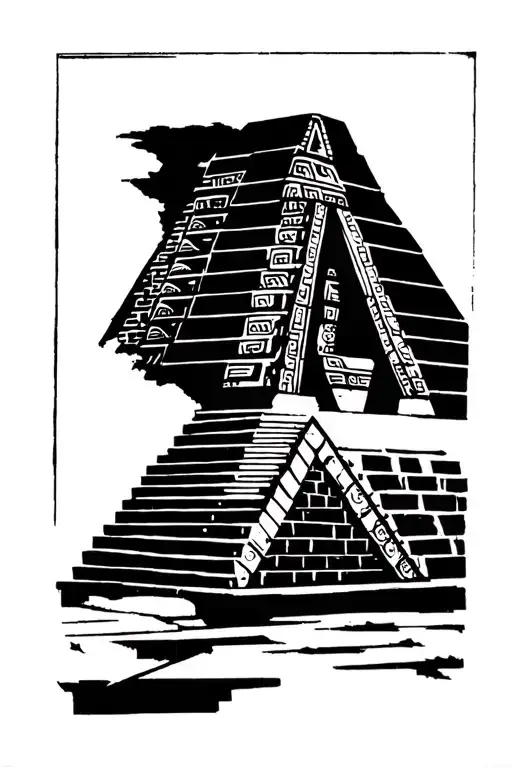 Mayan pyramid emerging tattoo design idea