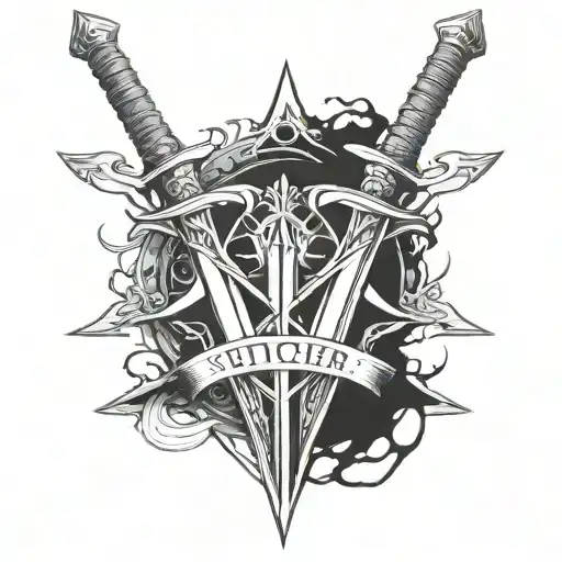 witcher swords crossed together representing honor tattoo design idea