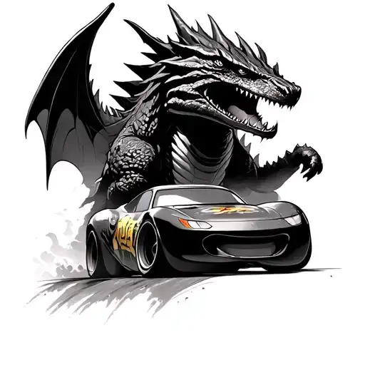 godzilla and king ghidorah Lightning McQueen tattoo design idea