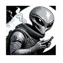 alien smoking doobie in spaceship tattoo design idea