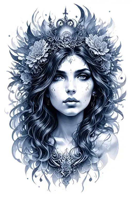 nyx goddess surrounded tattoo design idea